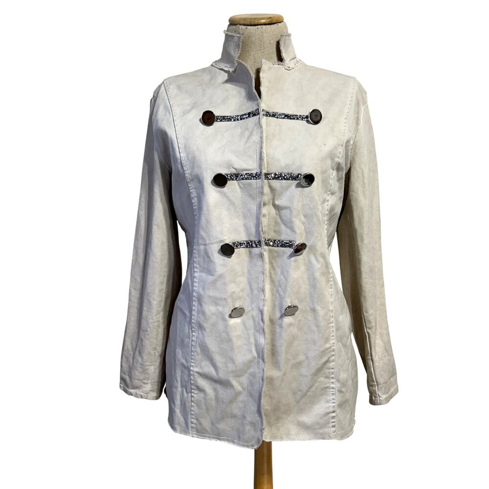 Womens Sz L/XL Ivory Military-Style Jacket With Decorative Buttons